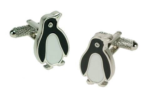 Penguin Cufflinks with a Crystal Eye